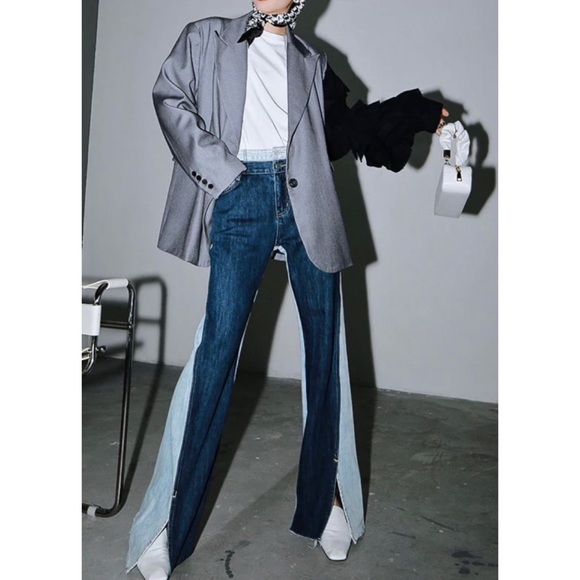 (NWT) CÉDELAR • Reyi Two-Tone Colorblock High Waisted Flare Jeans - Picture 16 of 16